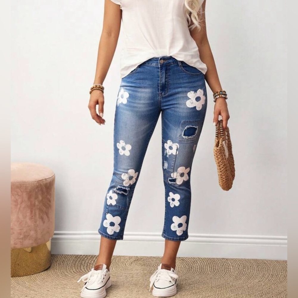 Floral Blue Jeans